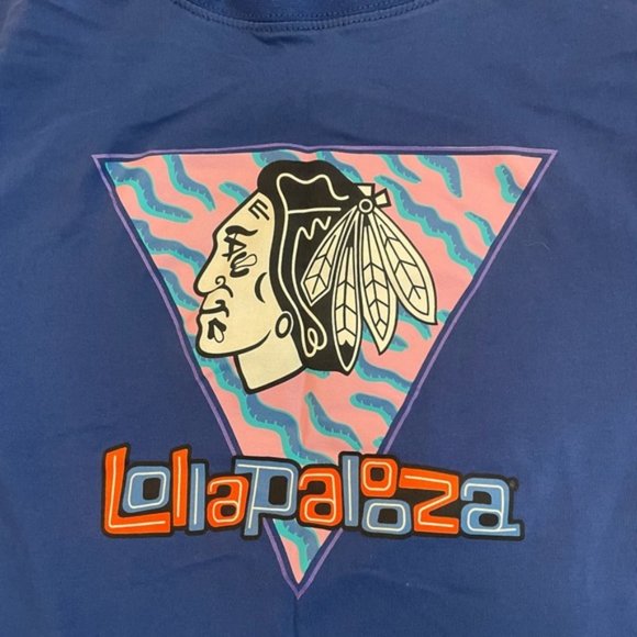 2018 Lollapalooza Chicago Indian Head Blue Concert T Shirt - Picture 2 of 6